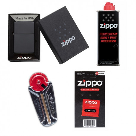 Zippo Black Matte plus Benzyna 125ml Knot Kamienie