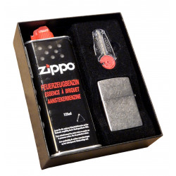 Zestaw prezentowy ZIPPO Street Chrome kamienie benzyna pudełko