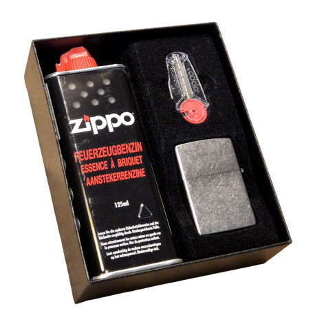 Zestaw prezentowy ZIPPO Street Chrome kamienie benzyna pudełko