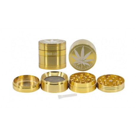 Młynek Grinder metalowy 4cz 40mm Liść gold 11319